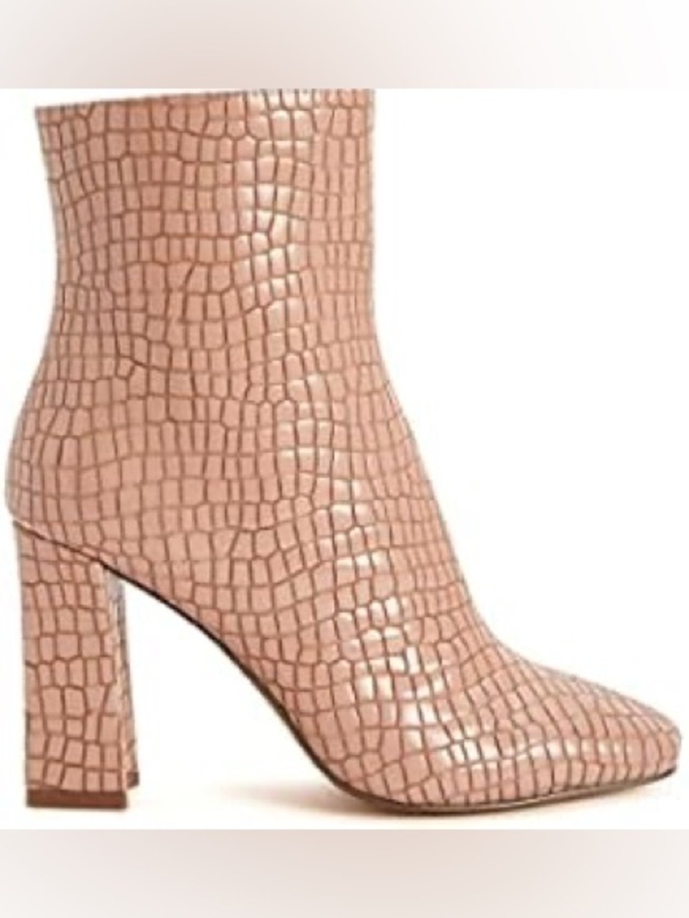 Women's Croc-Embossed Block Heel Ankle Boot - Blush